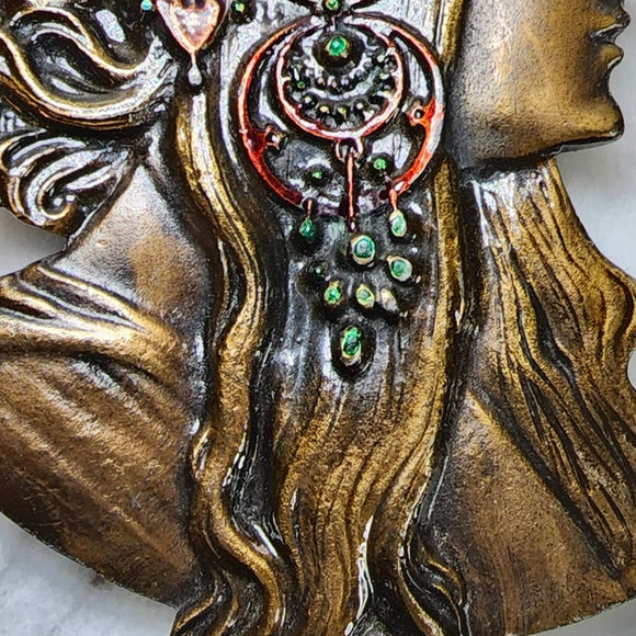 Vintage 1970s Alphonse Mucha Bergamot Brass Works Gypsy Boho Belt Buckle - Picture 5 of 10